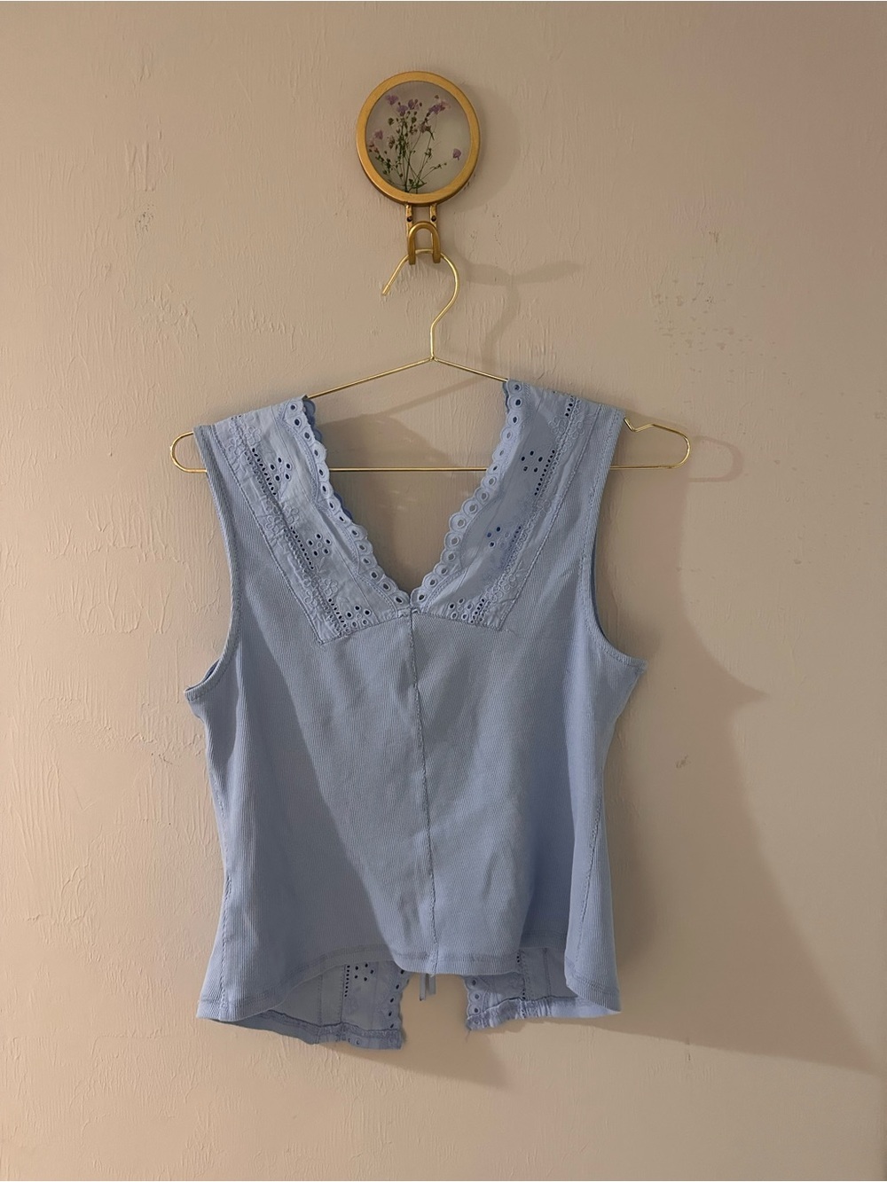 Free People Light Blue Eyelet gesibelle Tie-Front Sleeveless Top - Picture 4 of 4